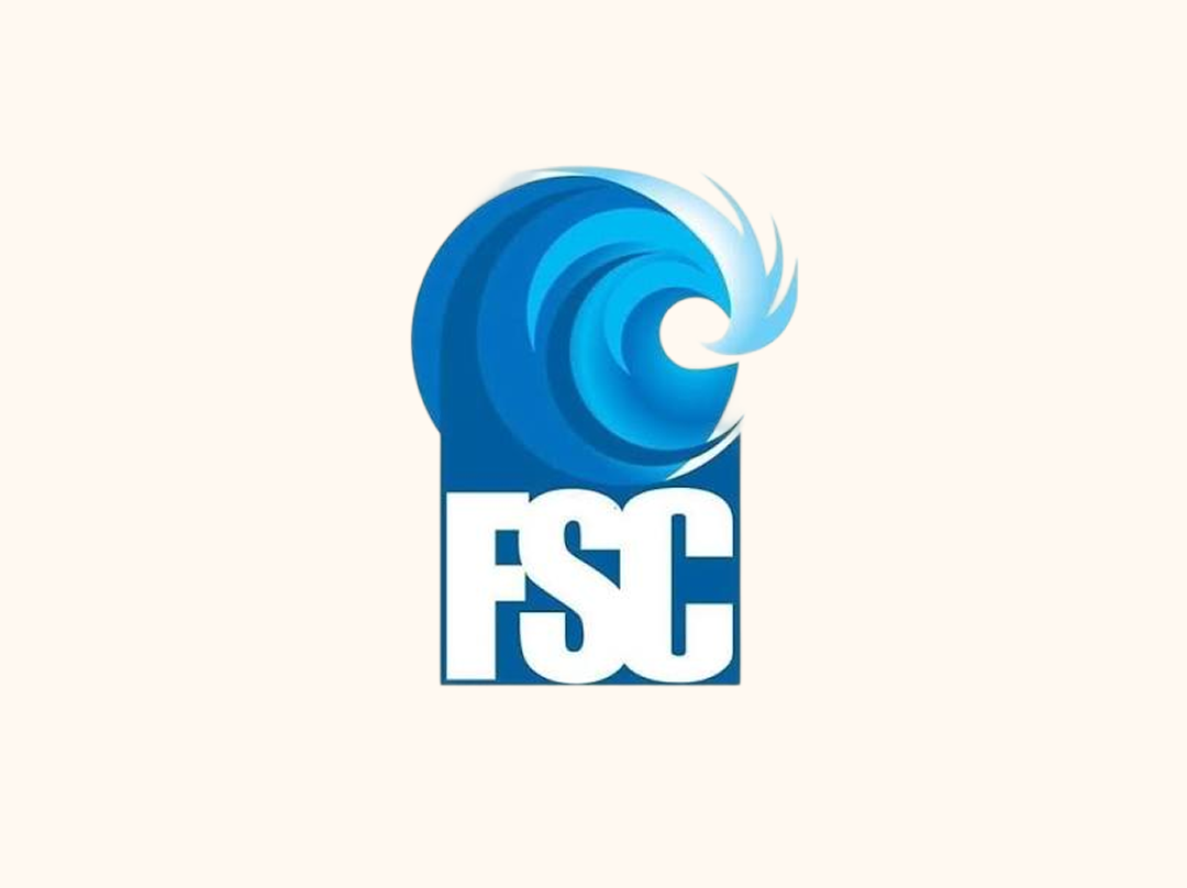 FSC logo with blue wave design on a white background